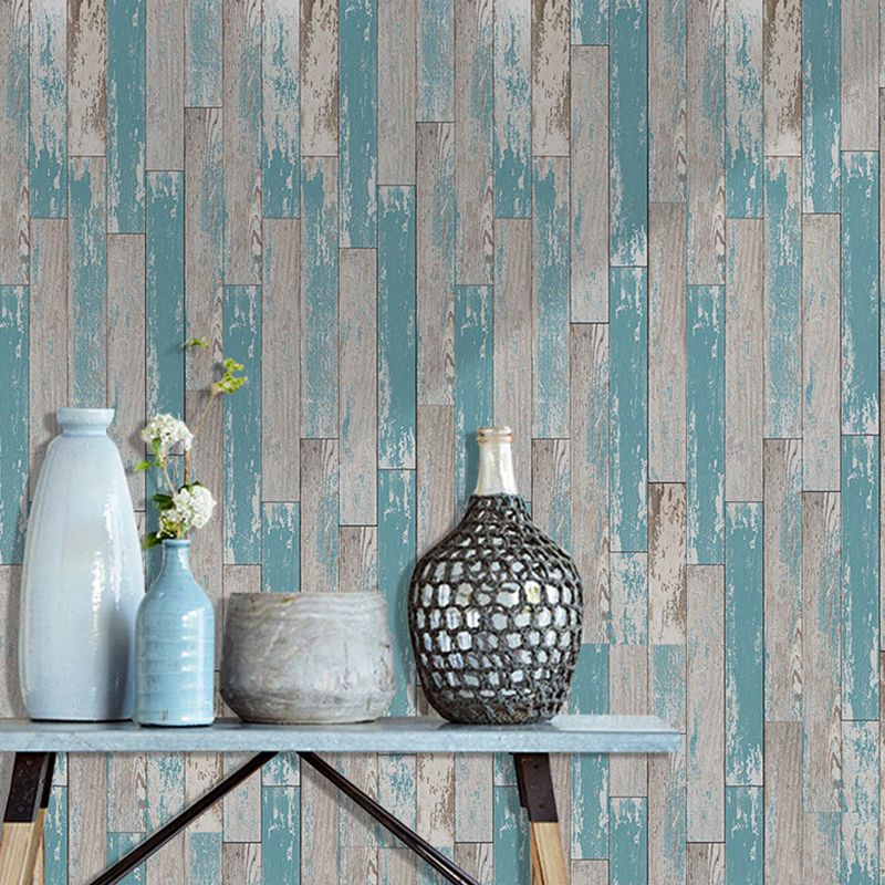 Self-Stick Blue Rustic Wallpaper Roll 9.7-sq ft Reclaimed Barn-Wood Wall Covering for Dining Room