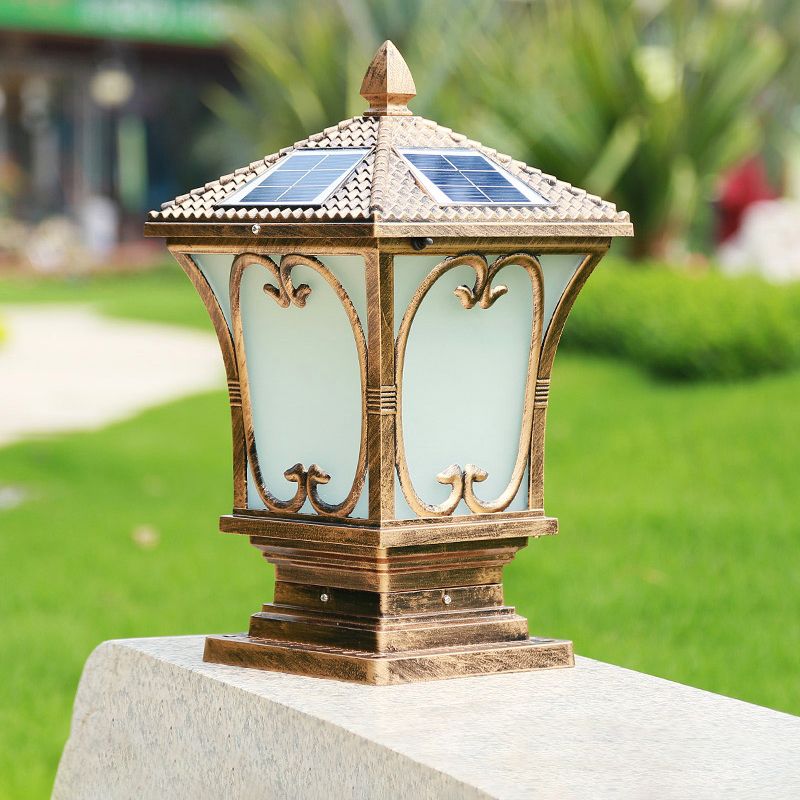 Lámpara solar de aire libre de vidrio esmerilado jardín acampanado vintage post iluminación de iluminación