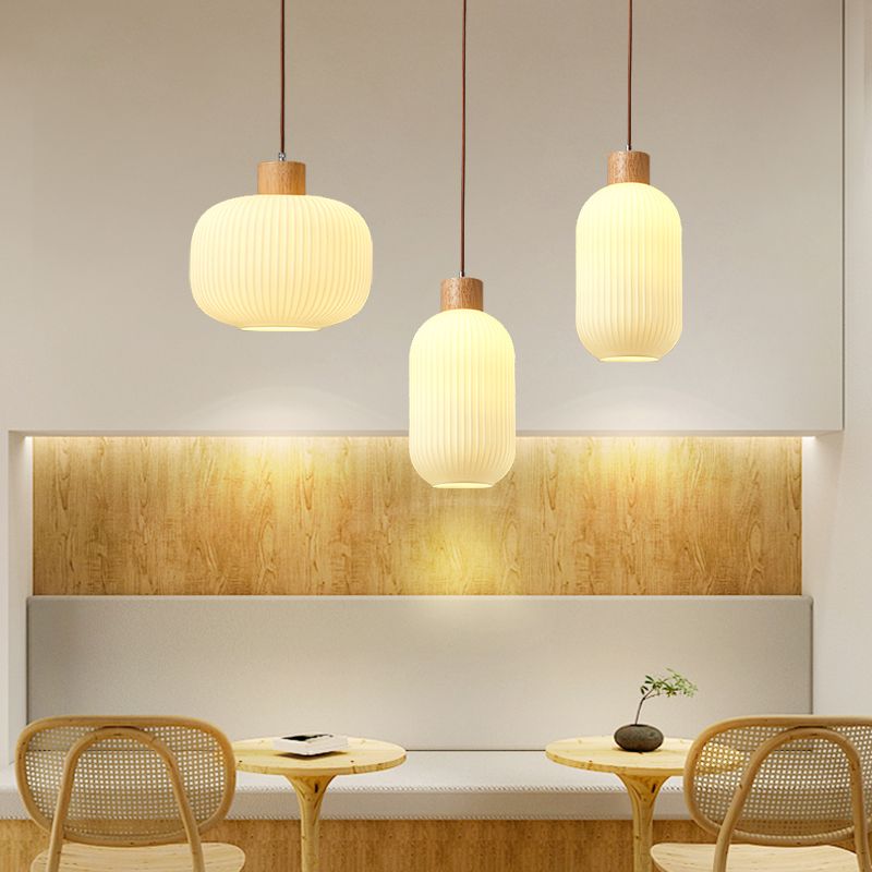 Wooden Geometric Pendant Light in Modern Artistic Style Glass Indoor Hanging Lamp in Log Color