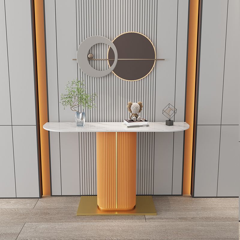 Glam Half Moon Slate Console Table Stain Resistant Pedestal Sofa Console Table