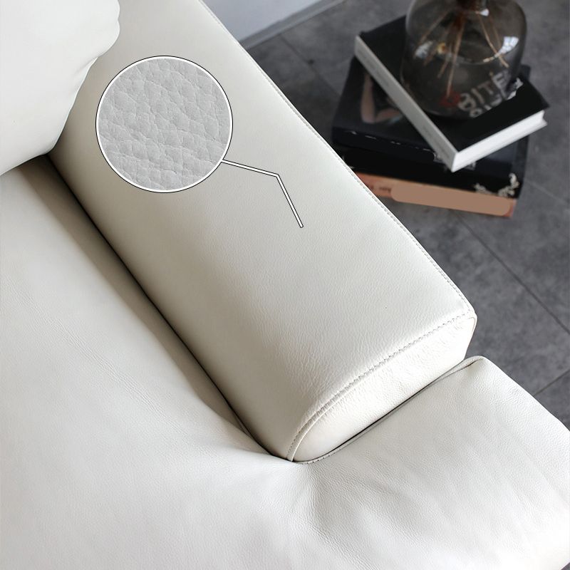 Recessed Arm Pillow Back Sofa Modern White Leather 3/4-seat Sofa