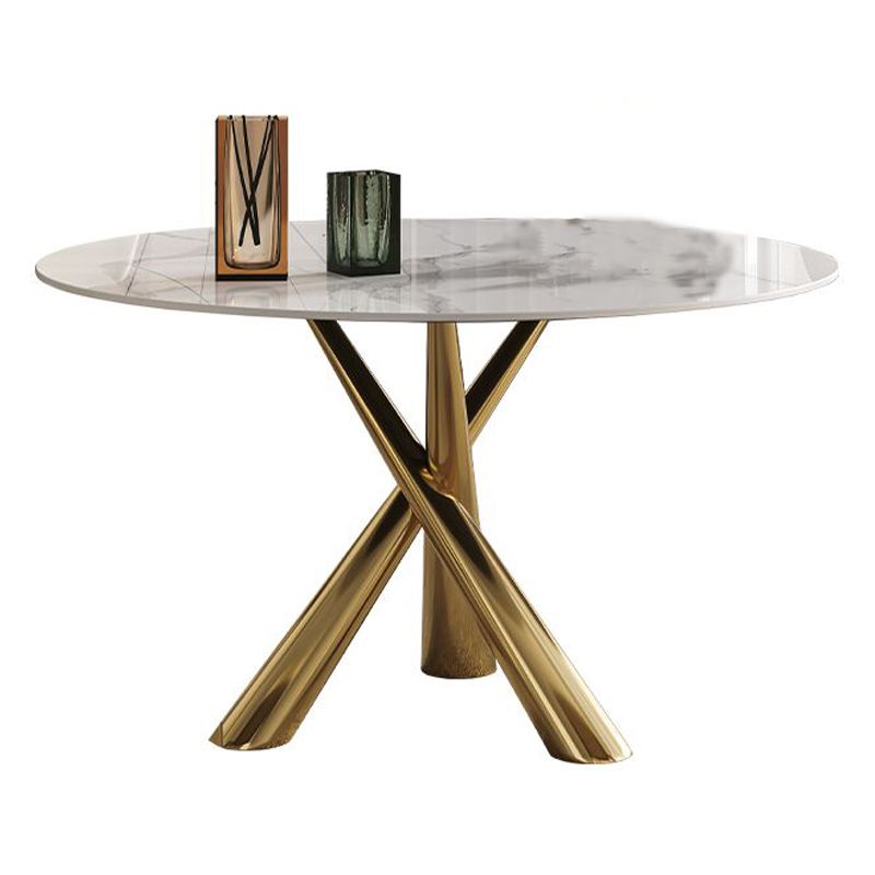 Sintered Stone Top Round Table Simplicity Gold Metal Base Dining Table
