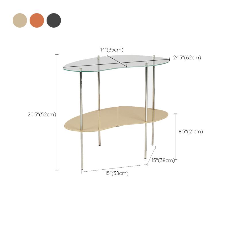 Modern Glass Top 4 Legs Double Tier Naturally Shaped Accent Side Table