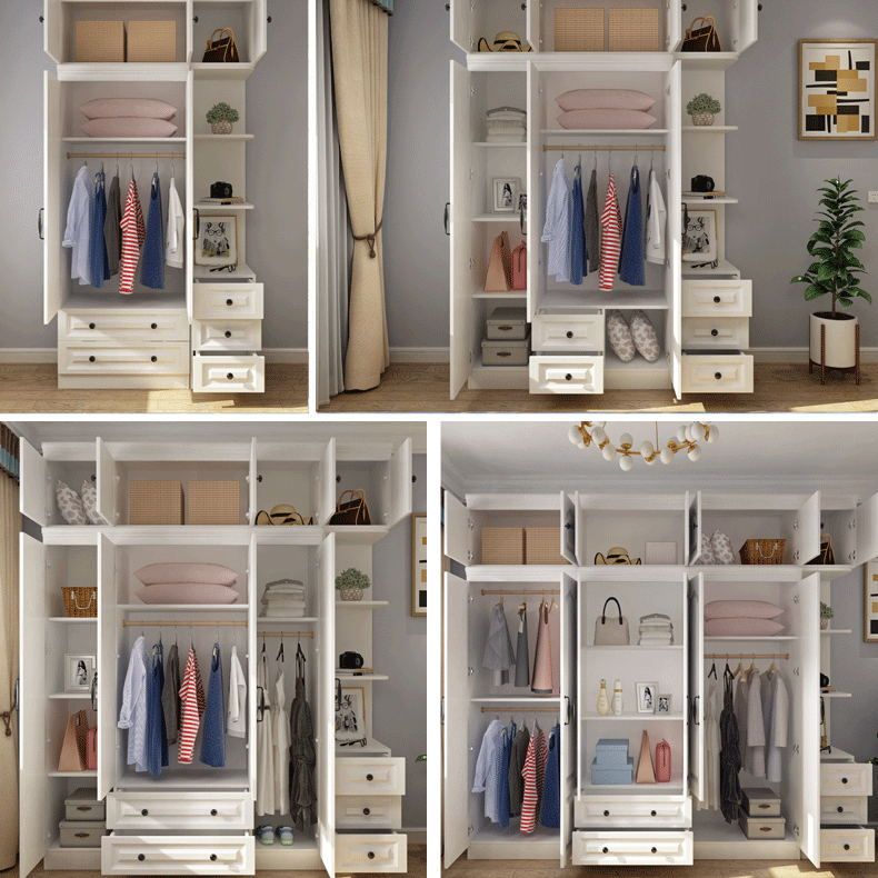 Contemporary White Wardrobe Cabinet Engineered Wood Storage Cabinet