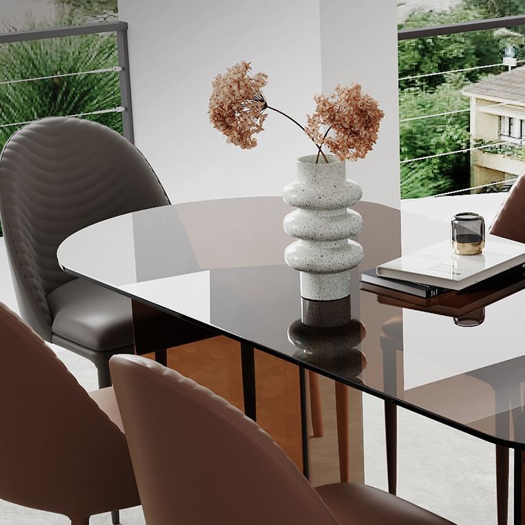 Clear Glass Contemporary Oval Table Glass Top Table with Double Pedestal