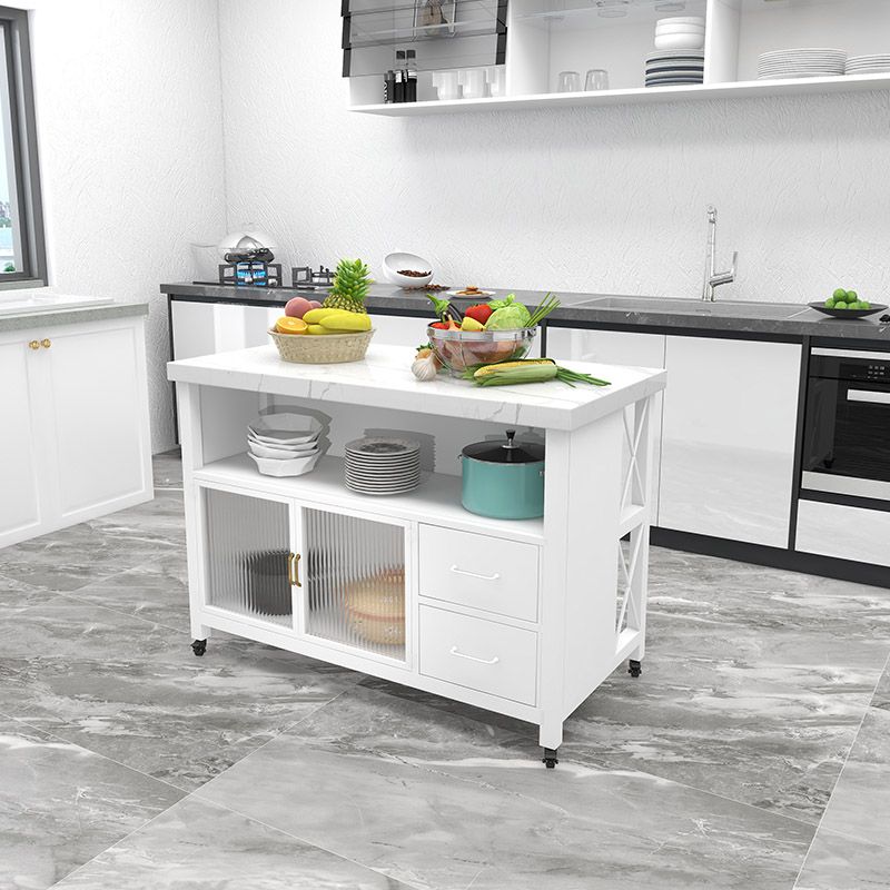 Modern Kitchen Island Table Dining Room Prep Table with Storage Cabinet