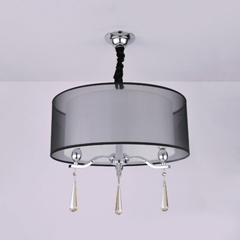 Cylindre Tissu lustre Light Nordic 3 Lights Light Pendard Lighting en noir / rouge
