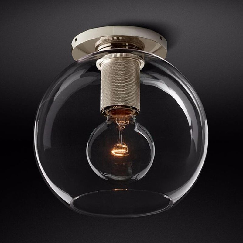 Luminaire de plafond à 1 tête en verre transparent à montage encastré sphère traditionnelle en noir/laiton/chrome pour le salon