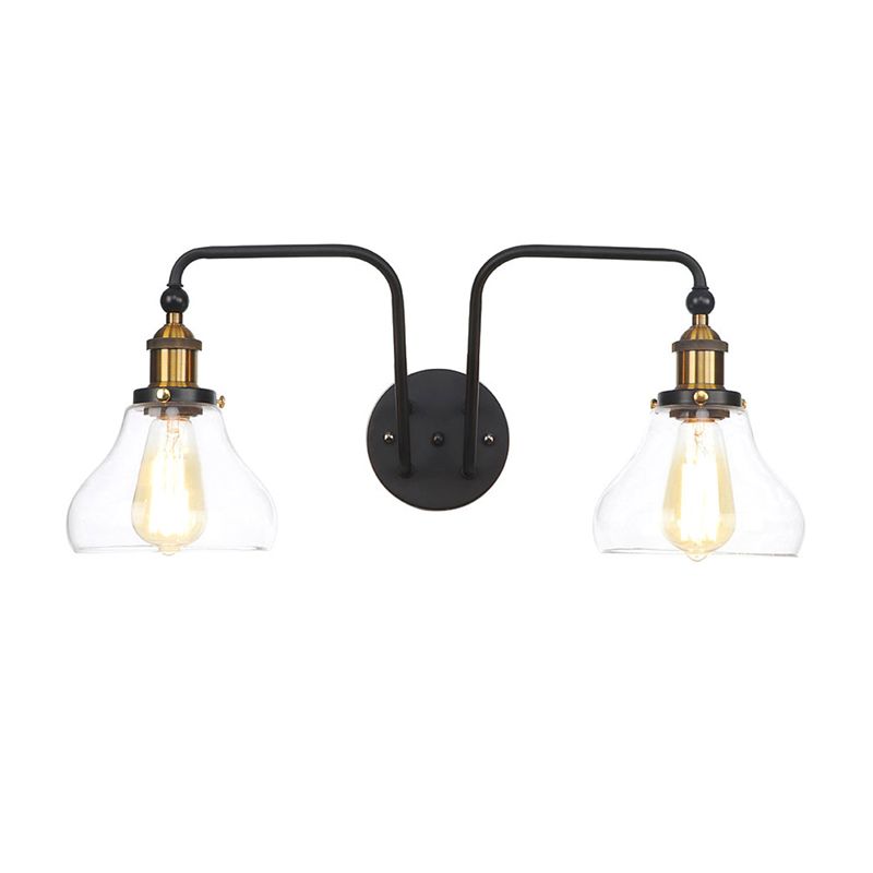 Pear/Bell Indoor Wall Mount Lamp Factory Clear Glass 2 Lights Sconce Light Fixture in Black
