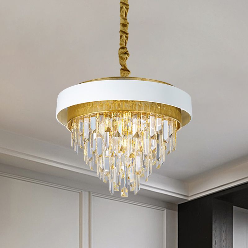 5 hoofden taps toelopend plafond kroonluchter traditionele zwart/witte afwerking heldere kristalprisma's hanger met goud gaas
