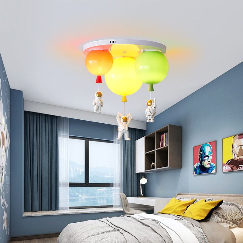 Cartoon Balloon Ceiling Light Acrylic LED Bedroom Flush Mount Light with Astronaut Deco