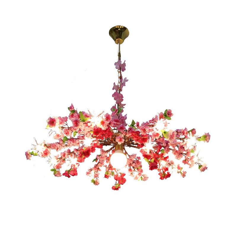 Industrial Bloom Hanging Chandelier 16 Heads Metal LED Down Lighting Pendant in Pink/Yellow/Purple