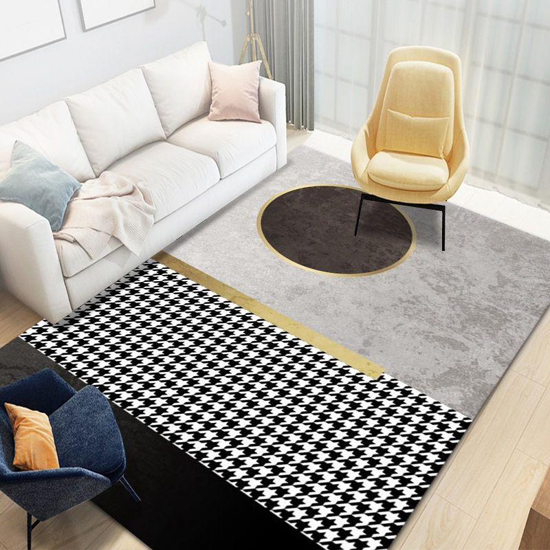 Modern Gray Rug Polyester Graphic Indoor Rug Washable Area Rug for Drawing Room