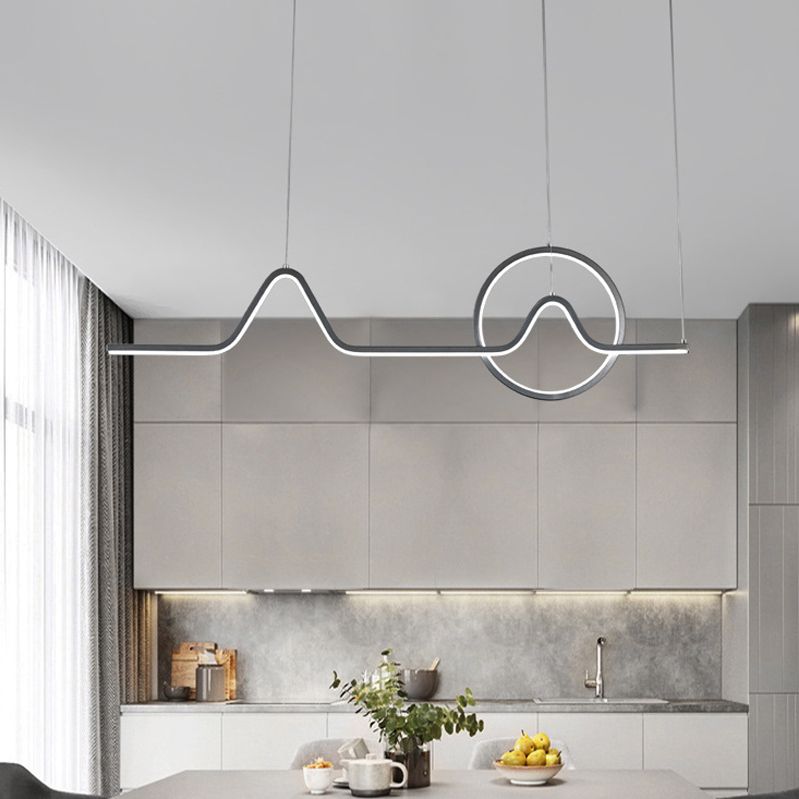 2 Lights Modern Style Island Pendants Metal Pendant Lights in Black for Dining Room