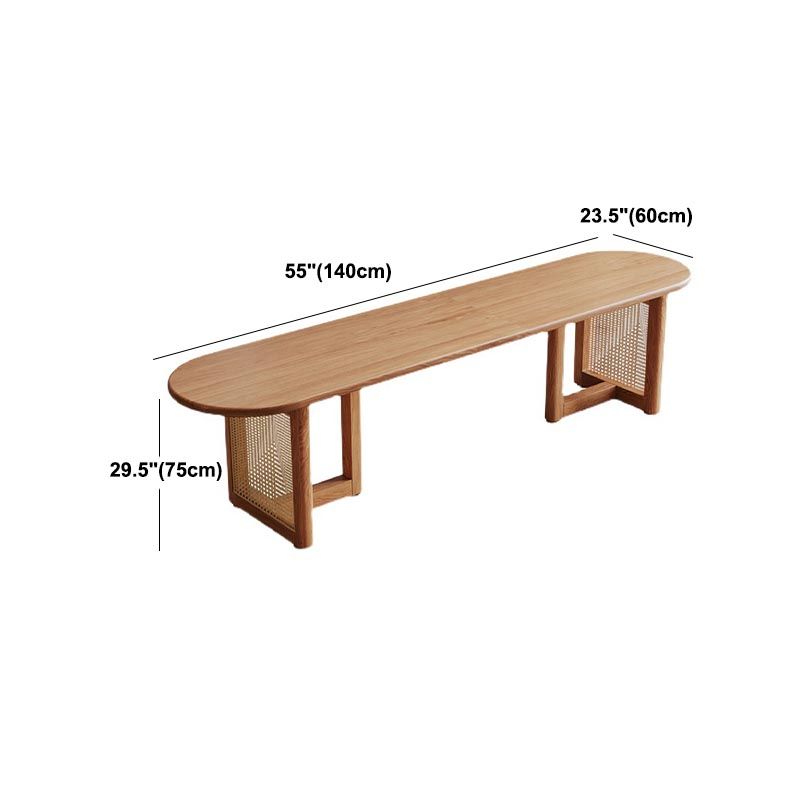 Modern Dining Table Solid Wood Top Dining Table with Double Rattan Base for Living Room