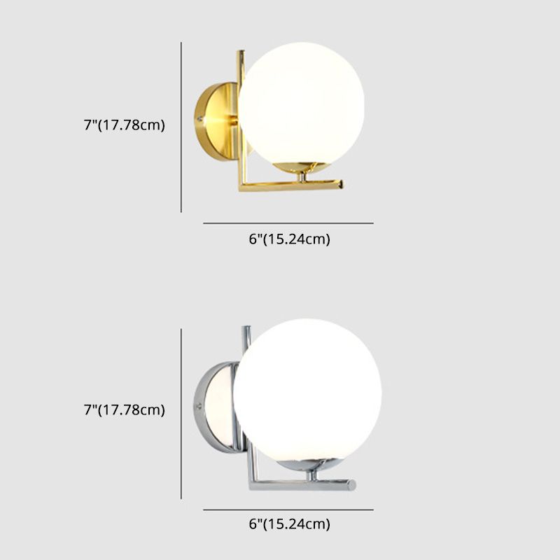 7" H Metal Fixed Arm Simplicity Wall Lamp White Glass Globe Shade Contemporary Style Sconce Lighting for Bedroom