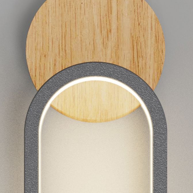 1 Light Oval Wall Lighting Fixtures Modern Style Wood Wall Mounted Lights