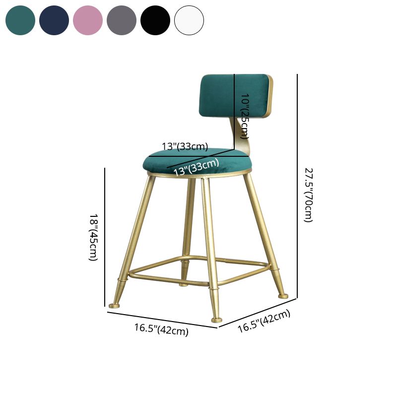 Tabouret de comptoir sans accoudoirs avec dossier Glam, tabouret de bar en fer pour salon de beauté avec coussin en daim