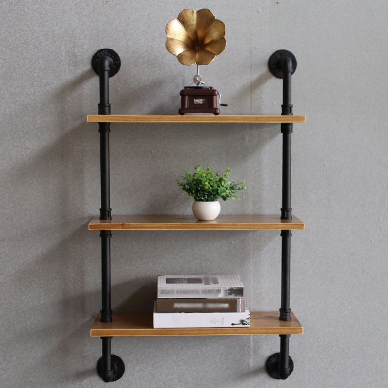 Wandeinheit und Etagere Bücherregal Industrial Black Eisenrahmen und Kiefernholzregal
