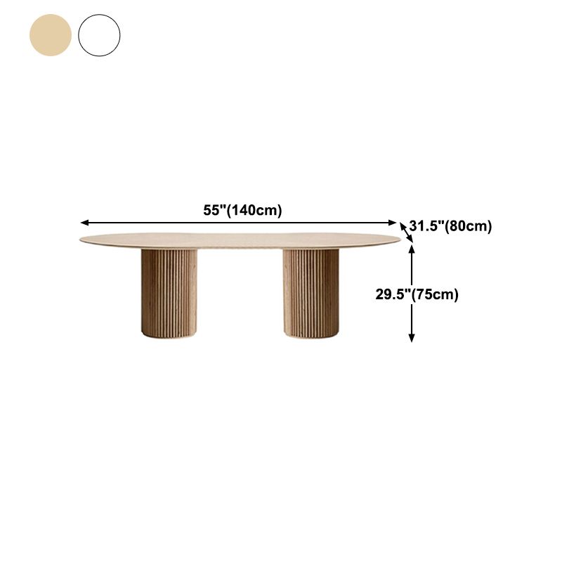 Table à manger ovale moderne en pierre frittée avec base à double piédestal