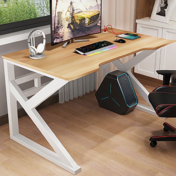 Modern Free Form Computer Desk Manufactured Wood Trestle Base Desk