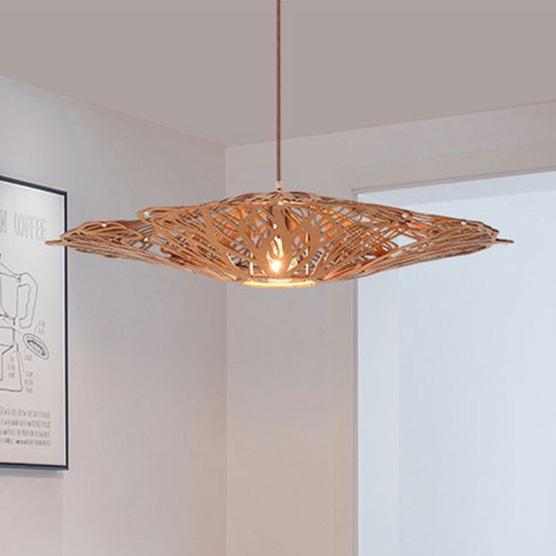 1 tête à manger pendante Light Asie Amérique d'éclairage en suspension beige avec nuance en bois coupé au laser