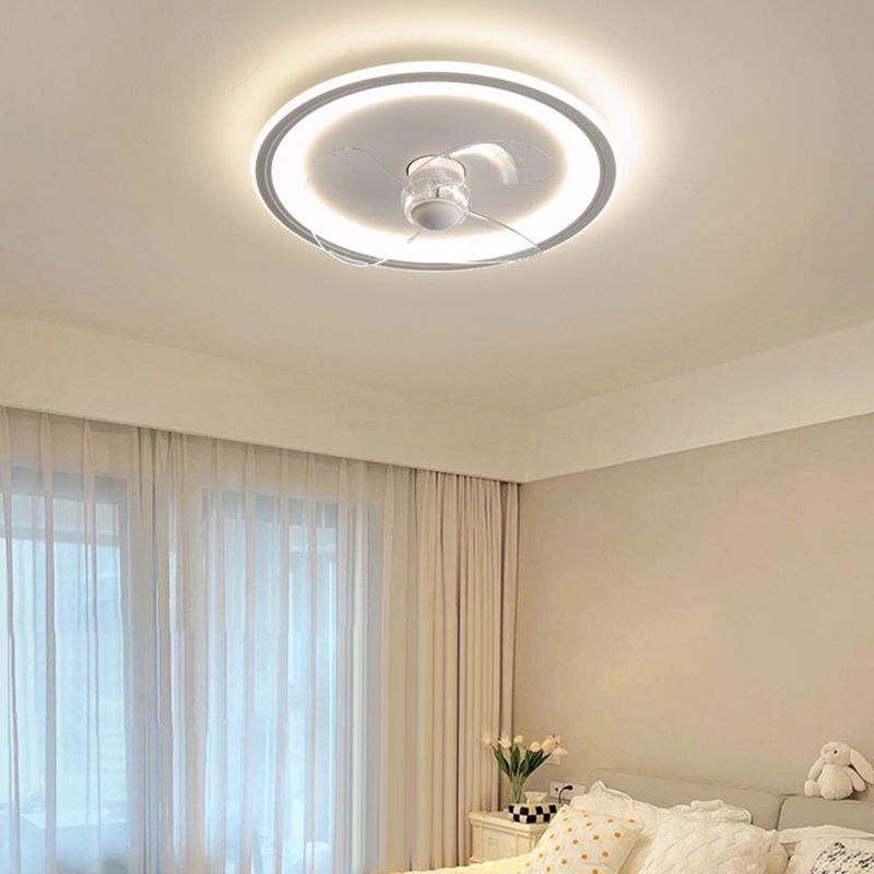 Nordic Style LED Ceiling Fan Metal Round Fan Lighting in White