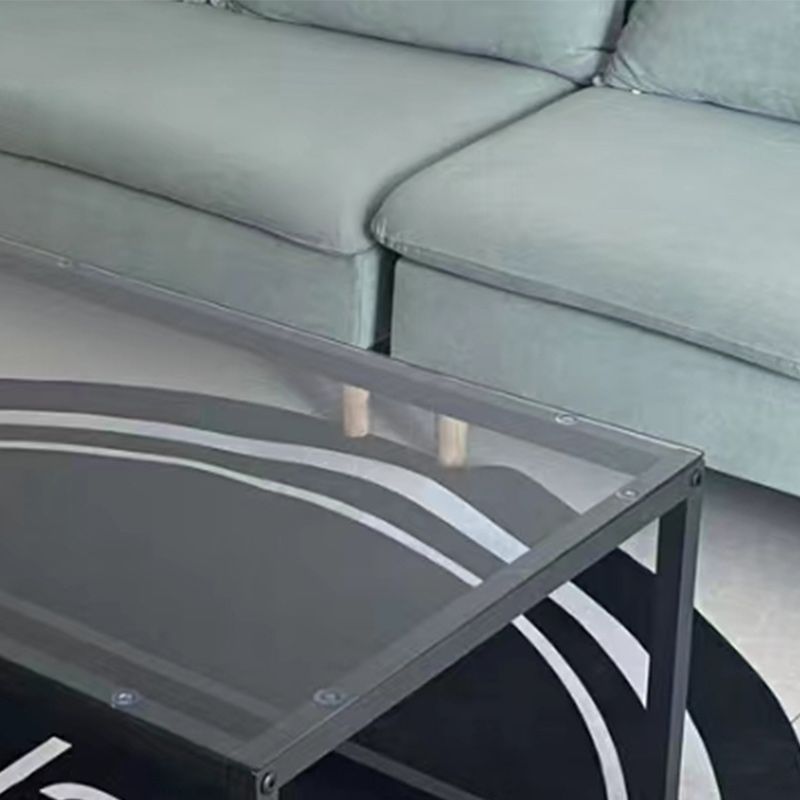 Modern Style Rectangular Glass Coffee Table 17.7-In H Metal Frame 1 Single Cocktail Table