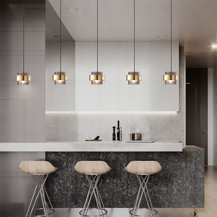 Goldzylinder Suspension Anhänger zeitgenössischer Stil Metall Decke Anhänger Licht für Schlafzimmer