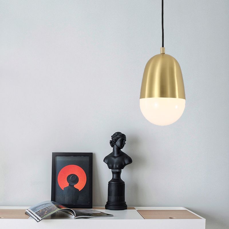 Metal Pill Hanging Lamp Minimalism 1 Bulb Brass Pendant Ceiling Light for Bedroom