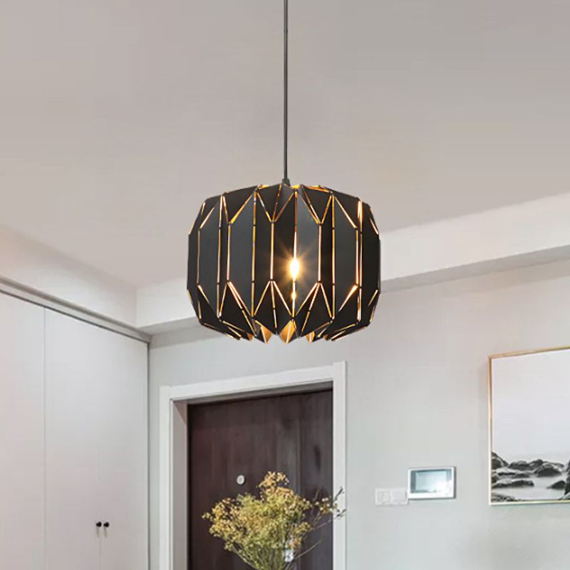 Restaurant Origami Hanging Lamp Metal One Head Contemporary Black/Silver Ceiling Pendant
