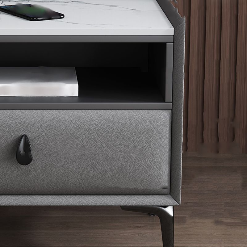 1-Drawer Storage 20'' Tall Nightstand Open Storage Stone Top Solid Wood Night Table