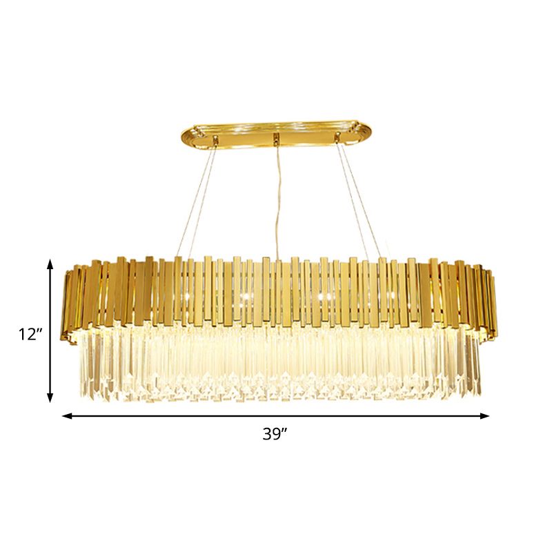 26"/35.5"/39" W Modern Oblong Layered Metal Chandelier Lamp 6-Light Golden Hanging Light with Crystal Icicles