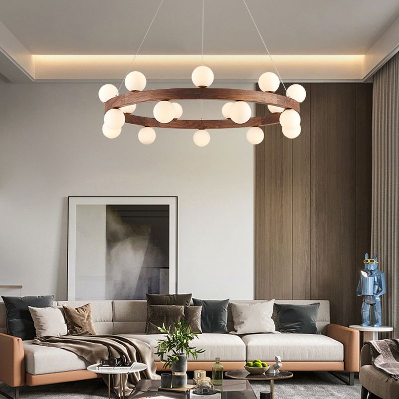 Brown Chandelier Light Fixtures Modern Multi-Head Hanging Lamps with White Glass Shade