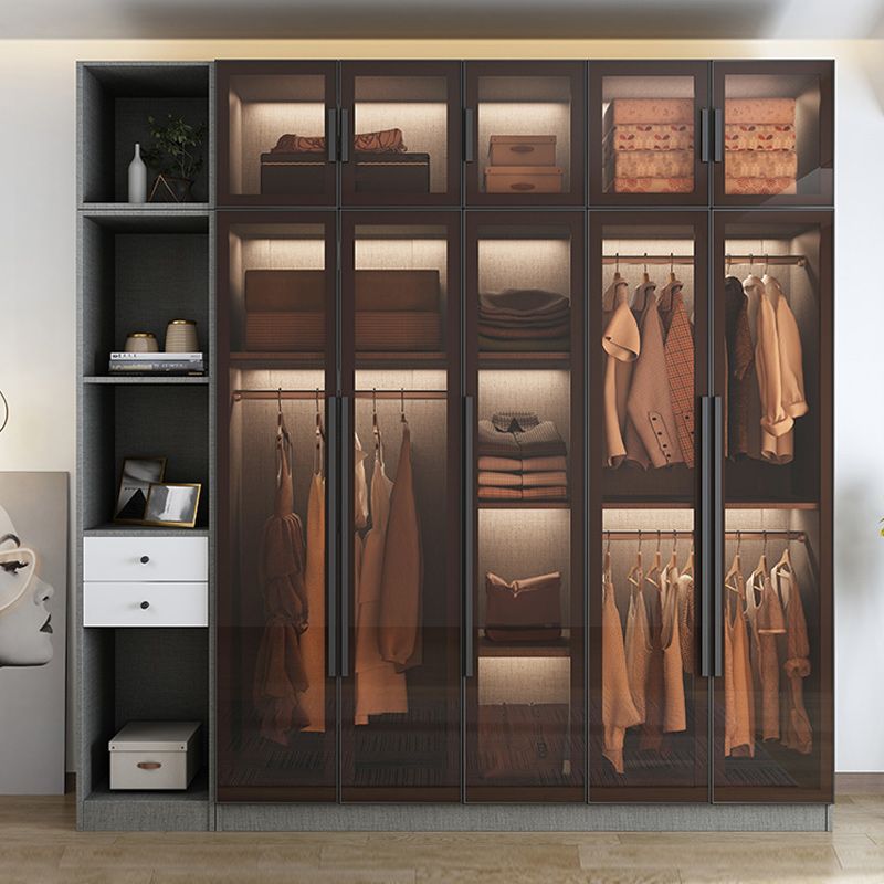 Contemporary Style Wardrobe Gray Colour Wood Wardrobe Closet with Shelves