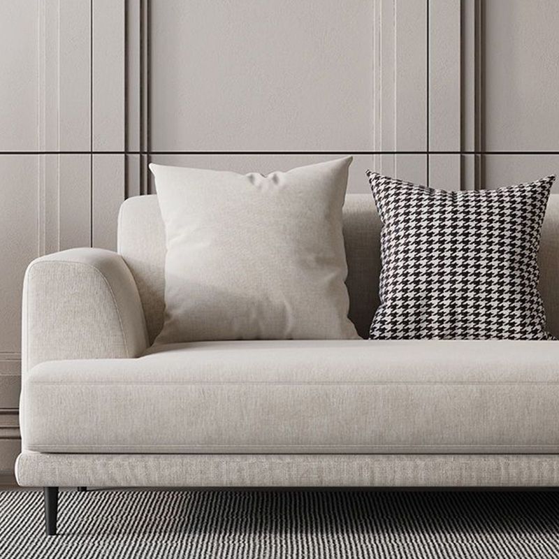 Contemporary Fabric Seating Square Arm Sofa with Pillows in White