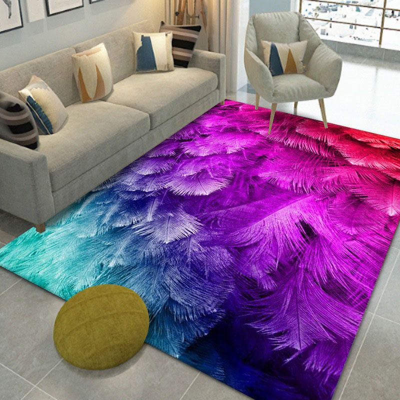 Relaxing Feather Pattern Rug Polyester Carpet Stain Resistant Area Carpet for Living Room