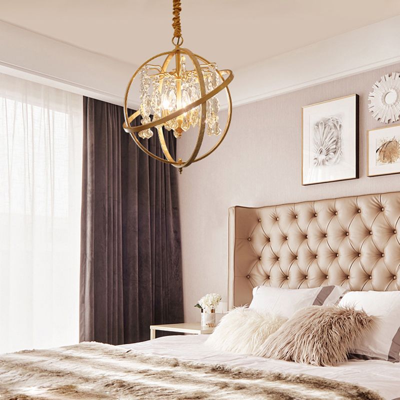 Sfera d'oro kit luce sospesa contemporanea 5 luci lampadario a soffitto metallico con accento di cristallo