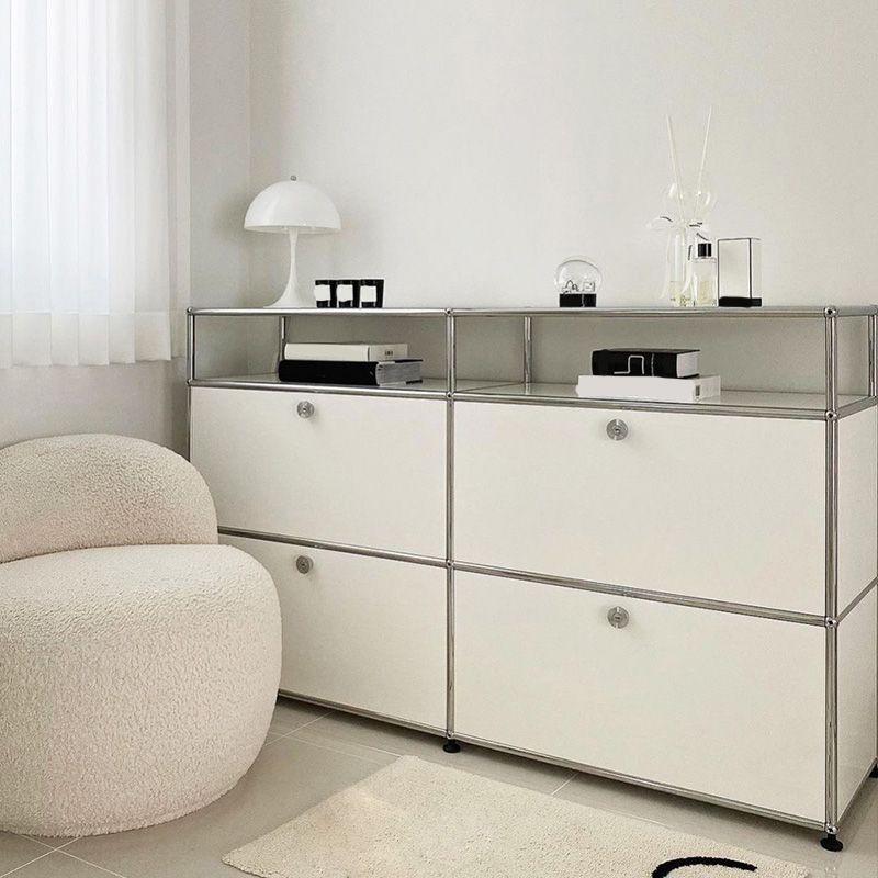 Modern White Sideboard 15.7"W Engineered Wood Dining Server with Metal Base