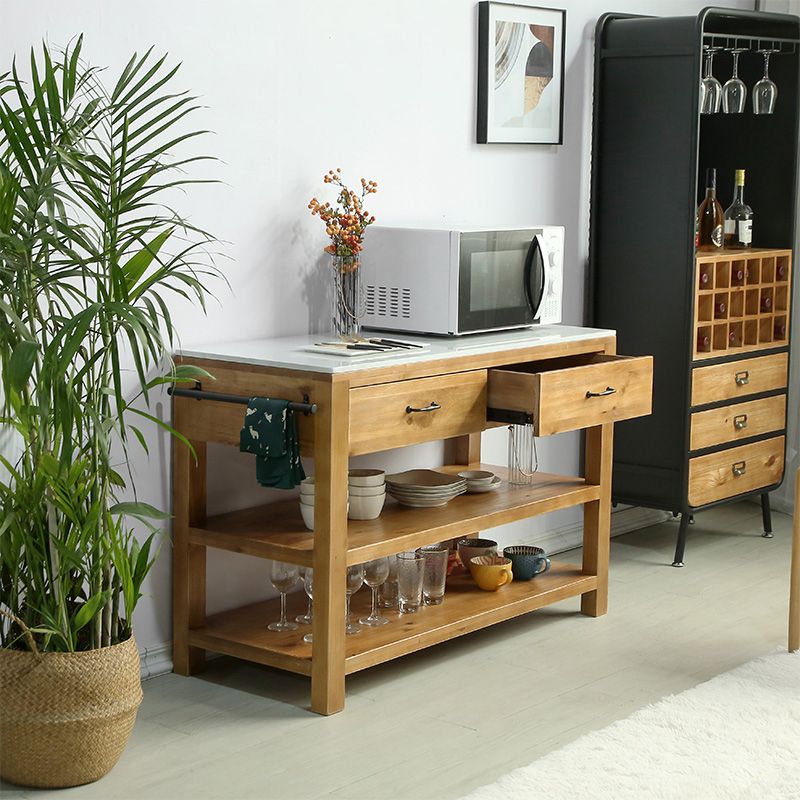 Modern Stationary Kitchen Island table Wood Rectangular Kitchen table with Towel Rack
