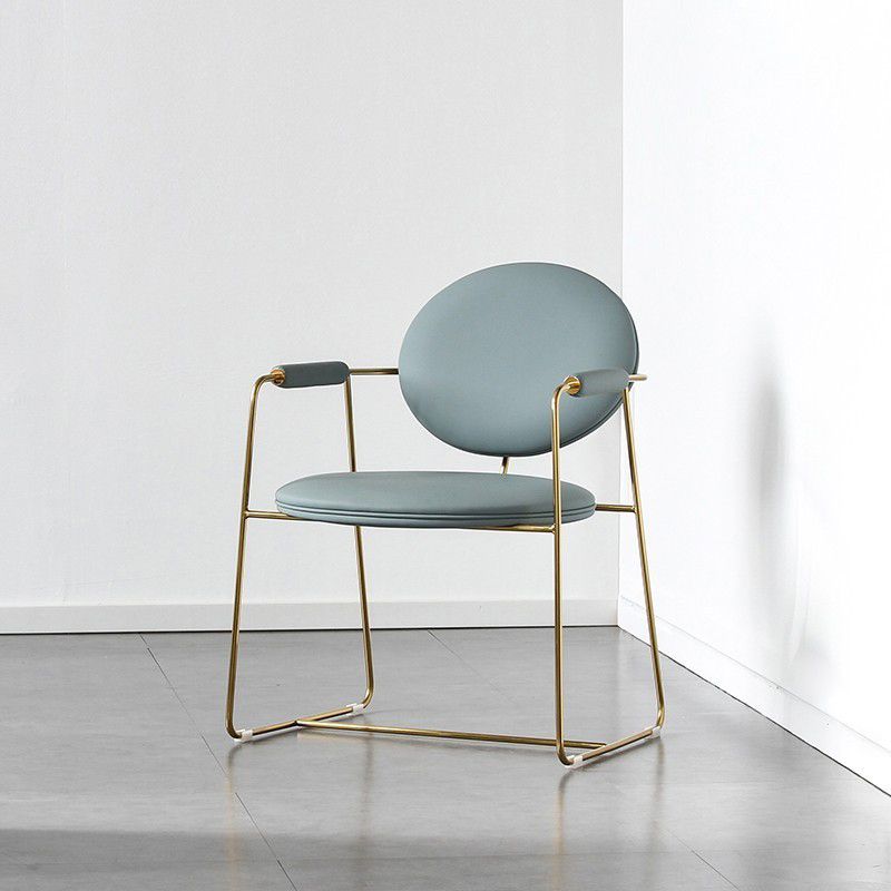 Oval Dining Arm Chair Faux Leather and Metal Dining Room Chair