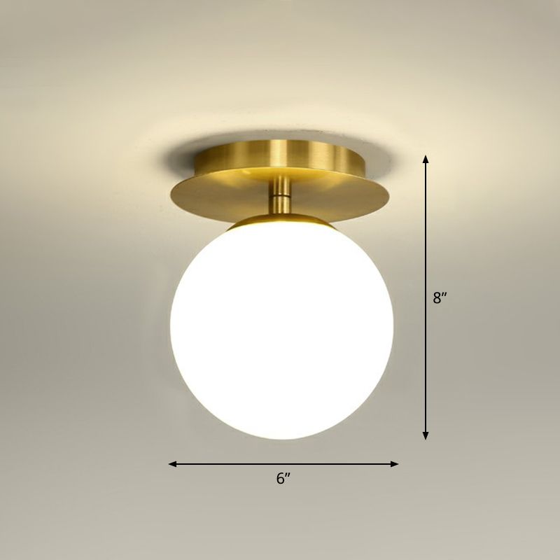 Ball Foyer Semi Flush Mount Lighting Glas 1-Light Postmodern Ceiling Light in Brass