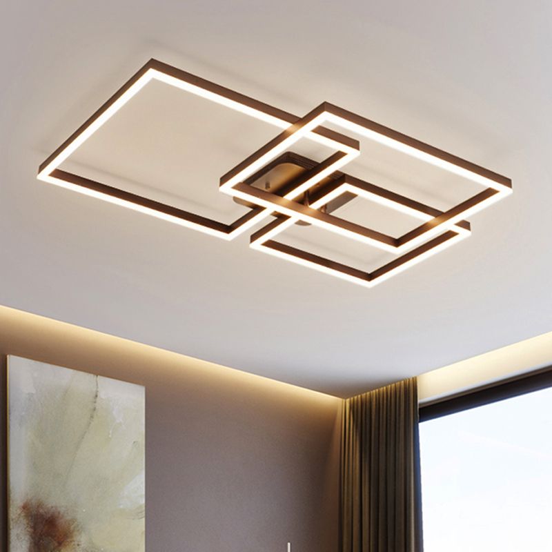 Modern Rectangular Acrylic Semi Flush Light LED 1/2/3 Lights Brown Ceiling Mounted Fixture in Warm/White/Natural Light, 16"/23"/29" Wide