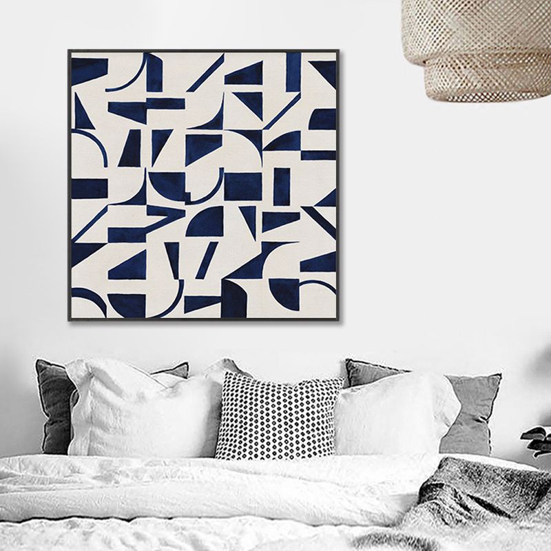 Stunning Graphic Pattern Wrapped Canvas House Interior Scenery Wall Art Print in Blue