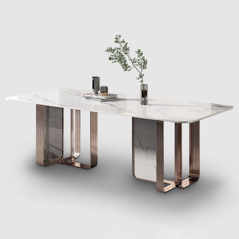 Rectangle Sintered Stone Top Table Contemporary Metal Base Dining Table