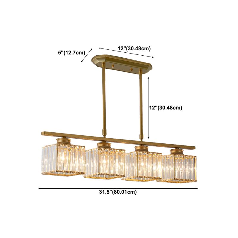 Post-Modern Island Light Fixture Gold Hanging Light with Crystal Shade for Dining Table