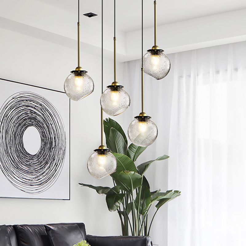 Modern 1 Bulb Hanging Light Gold Sphere Ceiling Suspension Lamp with Water Glass Shade