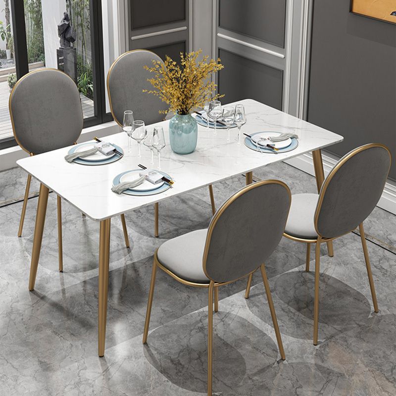 Rectangle Golden Base Dining Table Glam Faux Marble Table for Home