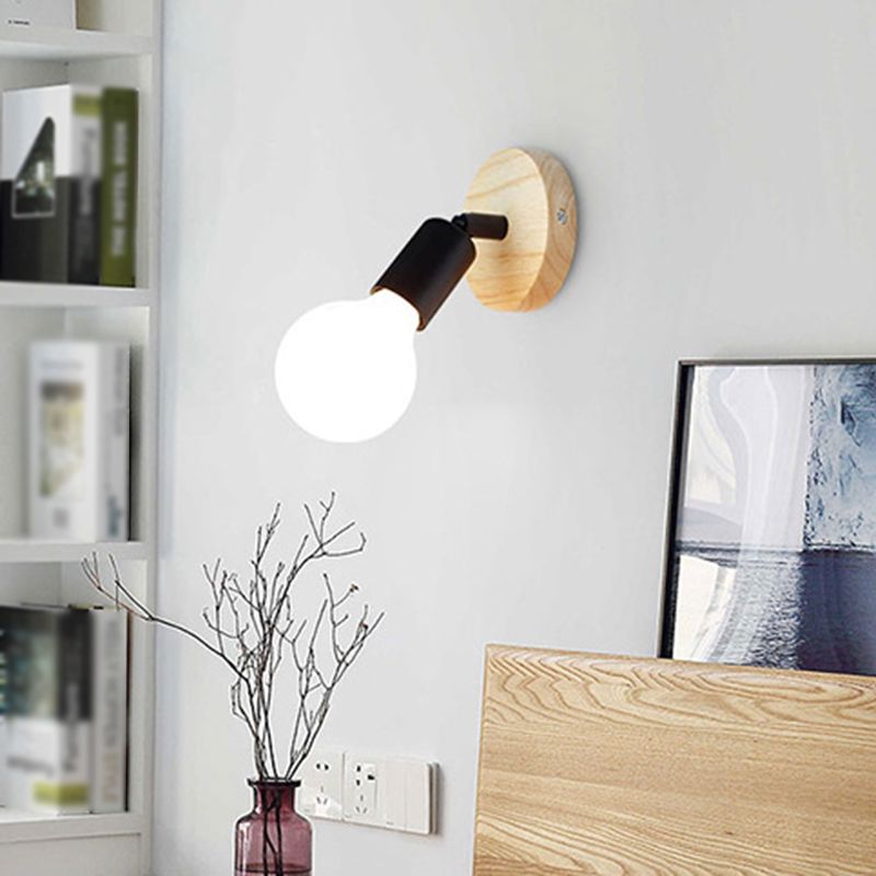 Contemporary Wood Wall Light Black / White Metal Lighting for Home Foyer