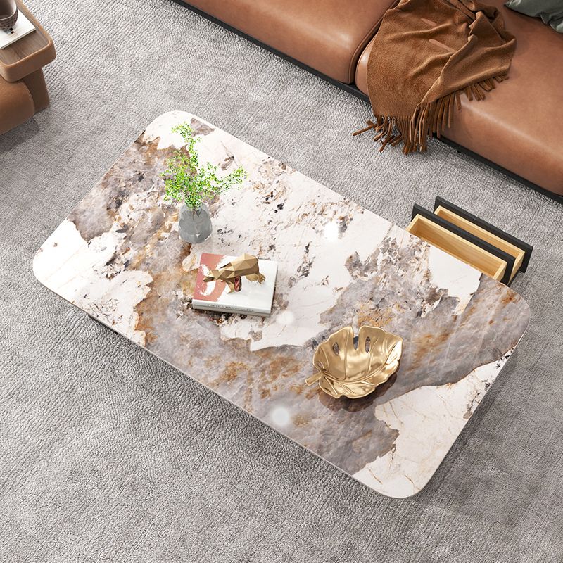 Modern Rectangular Slate Sled Coffee Table with Storage White Cocktail Table